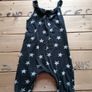 NEXT girl black with gray stars short dungarees Image 3