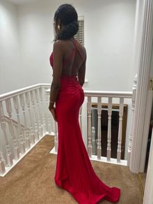 Red sparkly prom dress