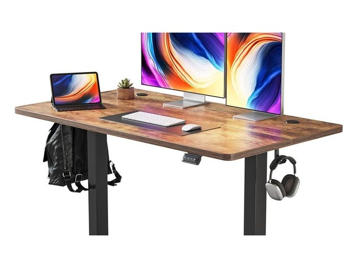 Electric Standing Desk 120 x 60 cm, Height Adjustable Sit Stand Desk with Memory Presets, Home Office Computer Desk, Black Frame with Vintage Brown Top