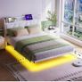 Floating Double Bed Frame with Upholstered Headboard Storage, White 135x190cm Metal Bed Frame with LED Lights & USB Charging Station, 4ft6 Platform Bed, Heavy Duty Metal Slats, Noise Free Image 8