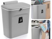 Hanging Kitchen Bin with Lid, Cupboard Bins for Kitchen Cabinet Door, Trash Can Waste Bins Under Sink Counter Top, Trash Bin for Bedroom Bathroom Office Motorhome 9L (Grey)