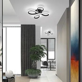Modern LED Ceiling Light, 30W Black Curved Creative Modern Ceiling Lights Fixture LED for Living Room Bedroom Corridor Aisle Hallway Indoor Office Kitchen Lamp - Cool White Light 6000K