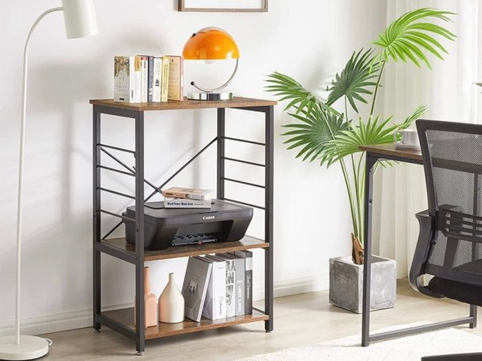 Industrial Microwave Oven Shelf, Bakers Rack with 6 S-Hooks, 3-Tier Storage Shelves for Kitchen Living Room, Kitchen Shelf for Spices, Pots, and Pans, Rustic Brown (FREE POSTAGE)
