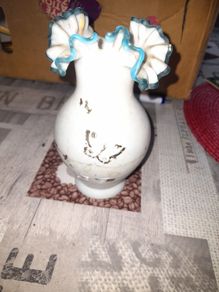 Antique Fenton Milk Glass Vase Ruffled Sky Blue Rim, Postage Available or Collection