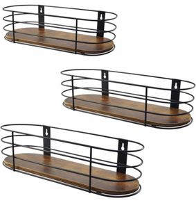 Oval Floating Shelves Pack of 3, Rustic Wall Shelf for Bathroom Bedroom