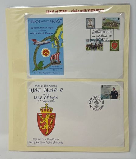 24 Beautifully written up Isle of Man display pages with lots of postcards and stamps. Maps, IOM TT and Manx cat noted