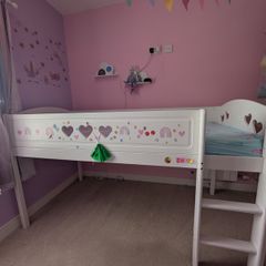 White wooden mid sleeper with pull out desk