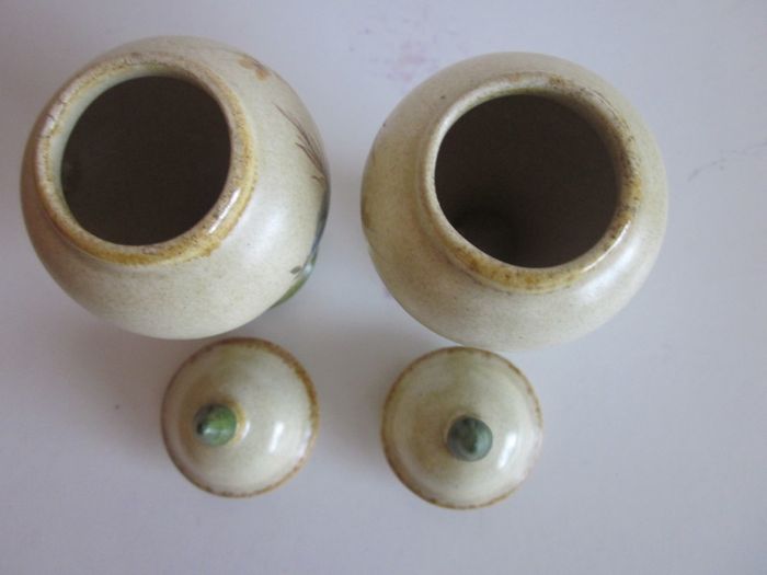 Pair of Vintage Porcelain Staffordshire  Miniture  Vase Urns Handpainted 5 inches