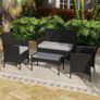 4 Piece Rattan Garden Furniture Sofa Set with Loveseat, Armchairs, Glass-Top Coffee Table and Cushions, Black Image 8