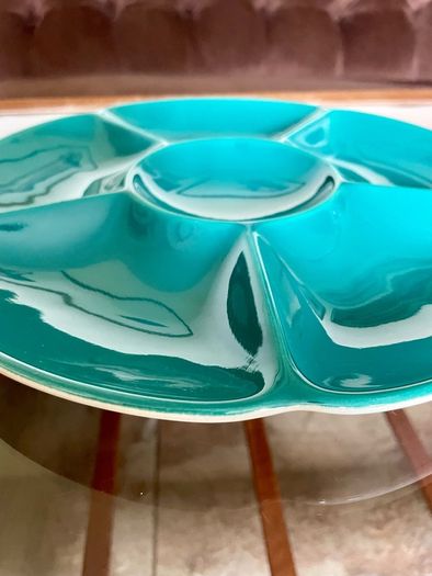 Confetti Serving Dish Teal Green by  Aluminia Royal Copenhagen Denmark 1950s