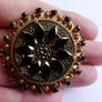 Antique Beautiful Florenza Goldtone Gilt Jet Art Brooch Pin Image 6