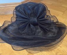 Dark blue Women Organza Hat Wedding Occasion Hat