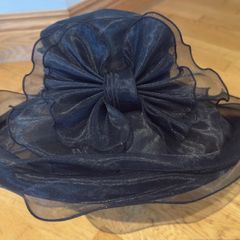 Dark blue Women Organza Hat Wedding Occasion Hat