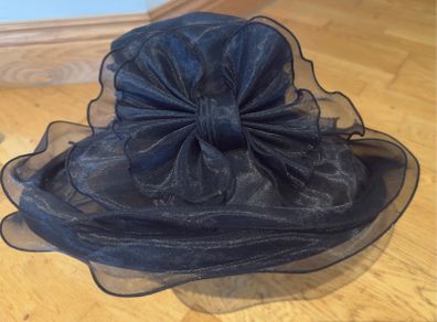 Dark blue Women Organza Hat Wedding Occasion Hat