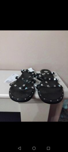 Black stud sandals size 6 tags tk maxx
