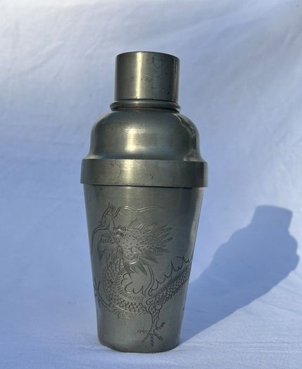 Vintage Chinese Pewter Cocktail Shaker - Kut Hing Swatow - Dragon Pattern