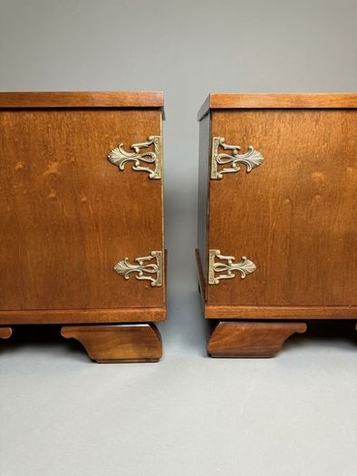 Mid-Century Italian Walnut Nightstands with Brass Hardware