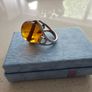Vintage Amber Marble Spherical Silver Ring Image 4