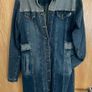 Jeans denim distressed jacket midi long trench coat dress over knee long sleeve stretch material size L/XL Image 2