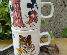 Carrigaline pottery, Pair promotional mugs, vintage advertising, 1980s, 1970s