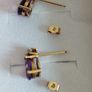 9ct yellow gold amethyst and diamond stud earrings. Image 7