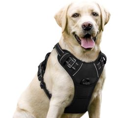 Large Dog No Pull Pet Harness with 2 Leash Clips, Adjustable Soft Padded Pet Vest Harness, Reflective No-Choke with Easy Control Handle for Training or Walking, Black, L
