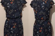 Navy Blue Floral Pocket Dress