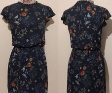 Navy Blue Floral Pocket Dress