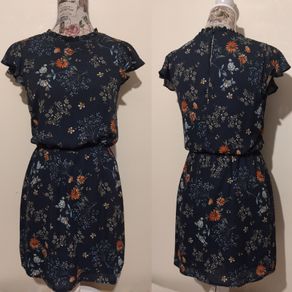 Navy Blue Floral Pocket Dress