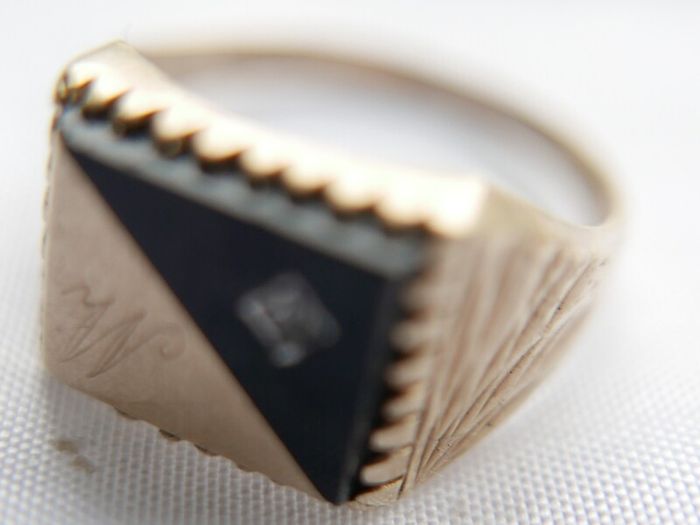 Mens Ring Signet Genuine Solid 9Ct Yellow Gold Onyx 3,3g size S1/2