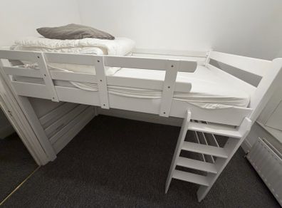 Raised loft double bed with mattress