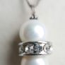 Vintage Sterling Silver 925 White Pearl and Crystal Necklace - Bridal Drop Pendant length 18" - 13,4g Image 5