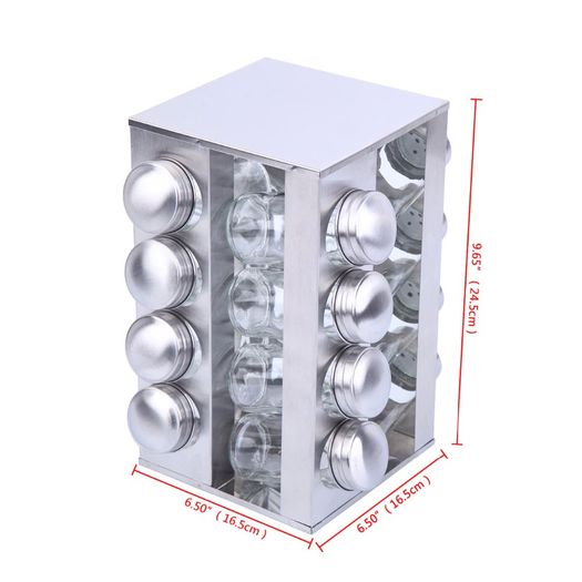 BRAND NEW 16pcs Rotating Jars Spice Rack Stainless Steel Seasoning Stand Holder