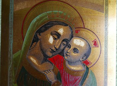 Vintage Virgin and Child, Brass  Icon
