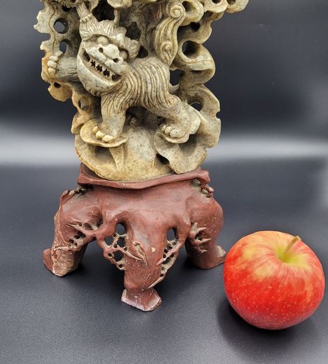 Large Antique 19th/20th Century Chinese Qing Soapstone Foo Dog Carving