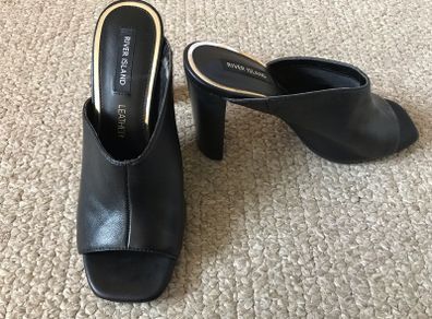River Island black soft leather slip-on sandal size 5