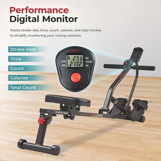 Compact Adjustable Rowing Machine, Cardio Exercise Equipment with 12 Levels of Resistance for Complete Body Workouts