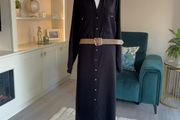 Brand-new Ladies Black Shirt Dress with Gold Buttons and Brown Belt. Size UK 22 / EU 50