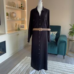 Brand-new Ladies Black Shirt Dress with Gold Buttons and Brown Belt. Size UK 22 / EU 50