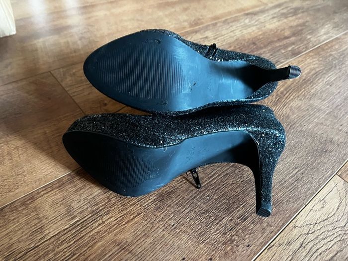 Black glitter ankle high heel boots