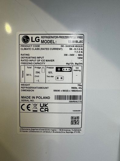 LG Fridge Freezer (black) - Excellent Condition