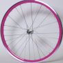 Pink Bicycle Wheelset - Fixie/Singlespeed/FixedGear/Track Bike (FlipFlop Rear Hub) Sealed Bearings - Massive Discount Sale due to Cosmetic Flaws - Pink Rims with Silver Spokes and Hubs Image 2