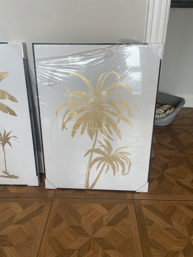 Framed prints of gold palm trees (two)