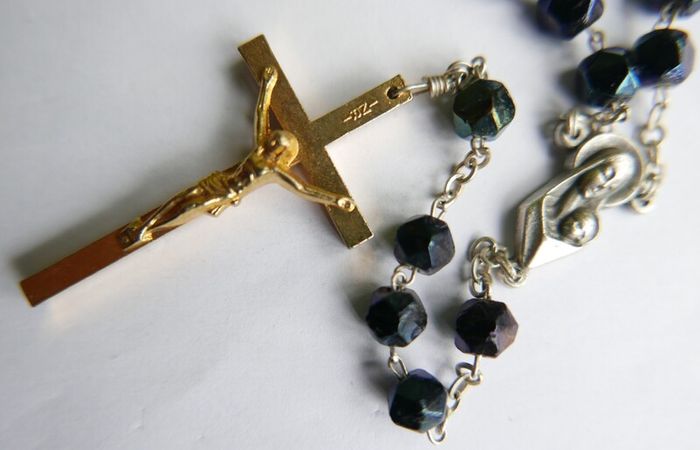 Vintage Rosary Black  Faceted Glass Beads