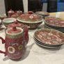 Chinese dinner set, porcelain Longevity Wan Shou Wu Jiang red famille rose, 48pc, no damage, Kilternan D18 Image 3