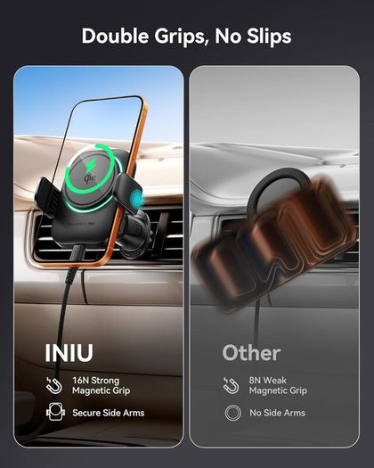 3-in-1 Wireless Car Charger for Magsafe, Extra Clamp for Bumpy Road, Cooling Fan to Extend Battery Life, Original Qi2 Certified 15W Fast Charging Magnetic Car Phone Holder for iPhone 12-17 Series