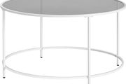 Round Coffee Table, Living Room Table with Steel Frame, Salon Table, Side Table, Pearl White/Slate Grey
