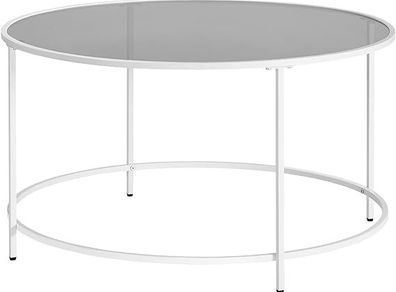 Round Coffee Table, Living Room Table with Steel Frame, Salon Table, Side Table, Pearl White/Slate Grey