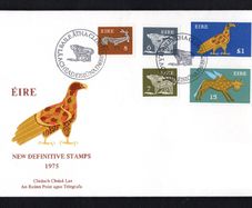 1975 Ireland 6p, 7p, 8p, 15p & IR1 Gerl definitive stamps Post & Telegraph First Day Cover (FDC) with Baile Atha Cliath pictorial cancel