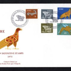 1975 Ireland 6p, 7p, 8p, 15p & IR1 Gerl definitive stamps Post & Telegraph First Day Cover (FDC) with Baile Atha Cliath pictorial cancel